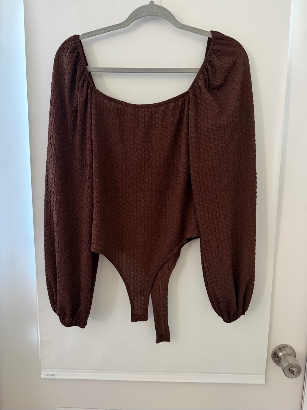 Francesca's Collections Brown Puff-Sleeve Square Neck Bodysuit